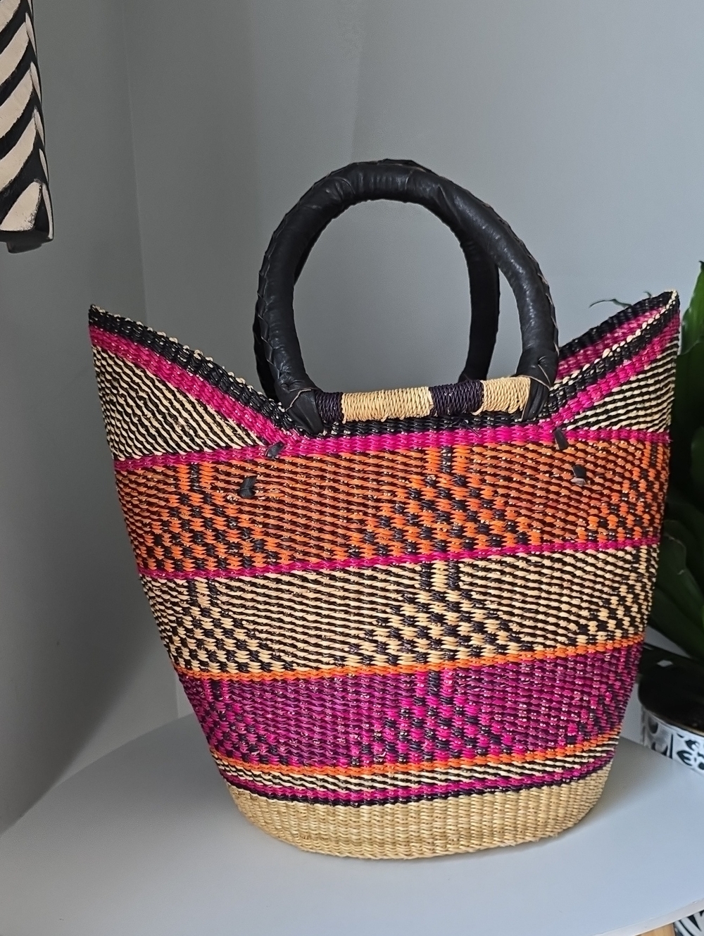 108 Handwoven Pink and Orange Storage Basket - Picture 4 of 4